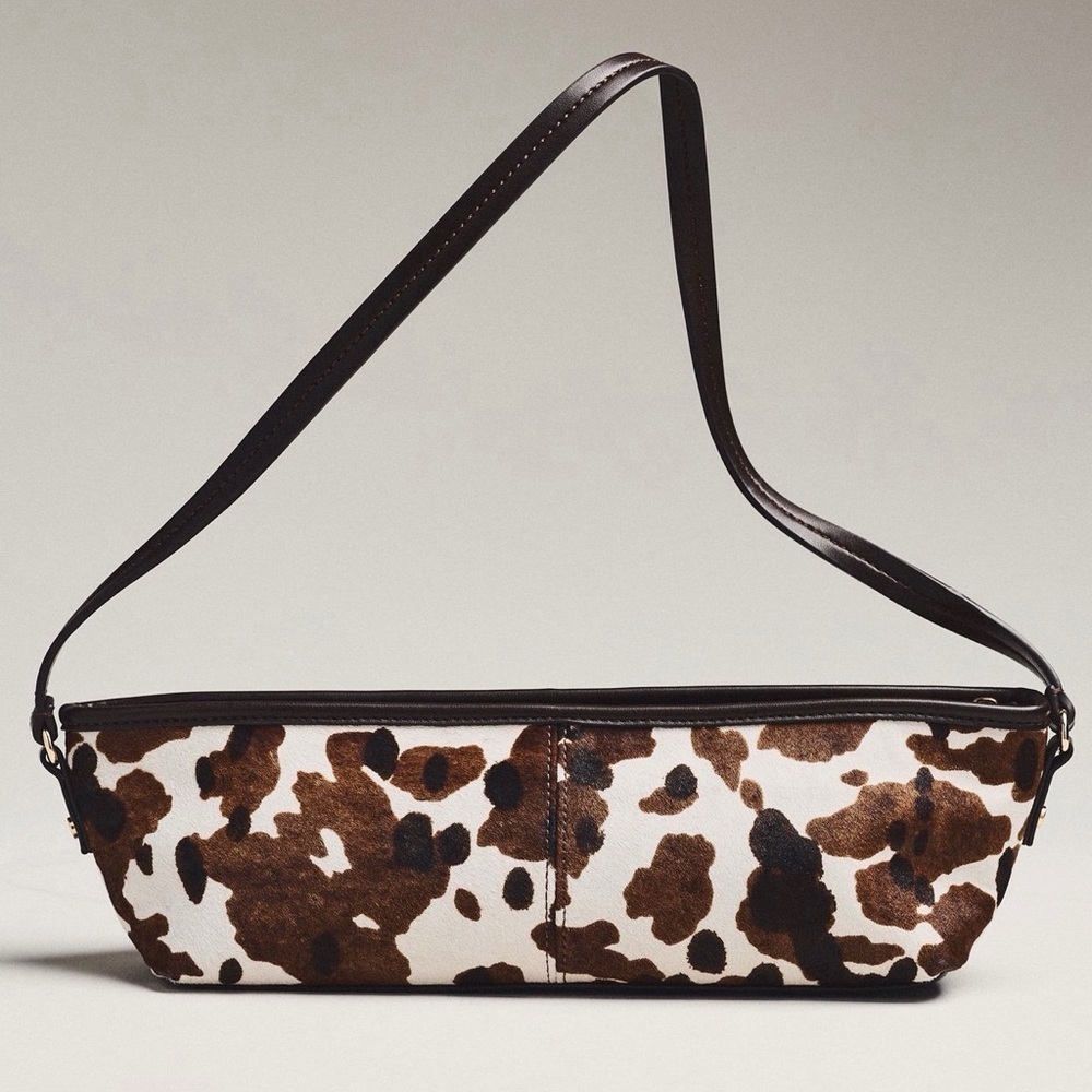 NWT new Anthropologie dolce vita Savaii Shoulder Bag brown Calf Hair Cow Print - Picture 1 of 16